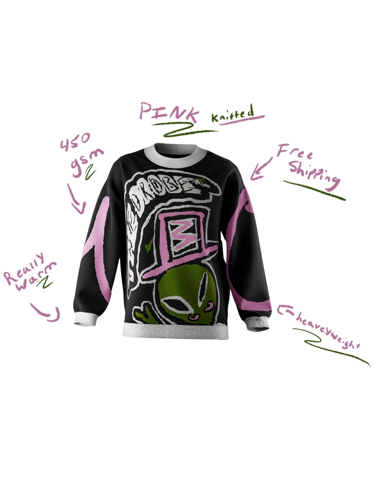 "what's ur wink??" knitted sweat (pink)